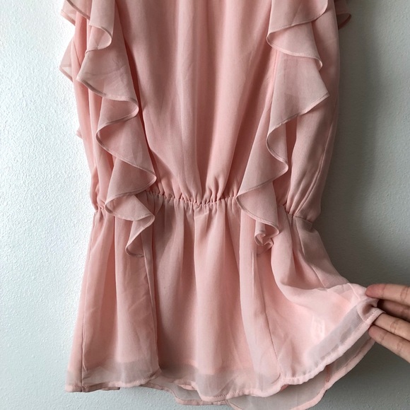 Peach Pink Mini Dress with Flutter Sleeve Detail - Picture 5 of 7